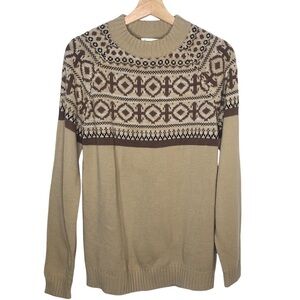 VINTAGE 80s Kmart Beige Brown Fair Isle Print Crewneck Sweater Acrylic